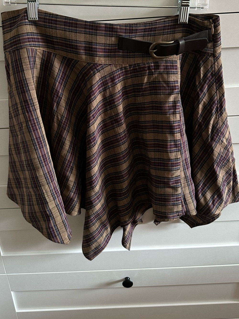 ZARA NWT Plaid Flared Mini Skirt with Belt